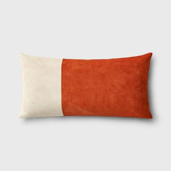 Threshold Oversized Colorblock Pieced Suede Lumbar Throw Pillow Orange/Neutral - Picture 5 of 5